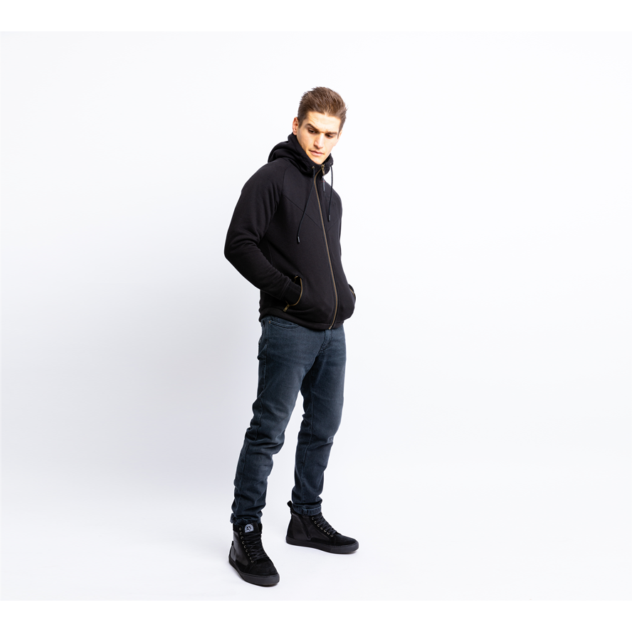 MOTORRADJACKE HOODIE/ZIPPER STYLE V2 MIT PROTEKTOREN IN SCHWARZ