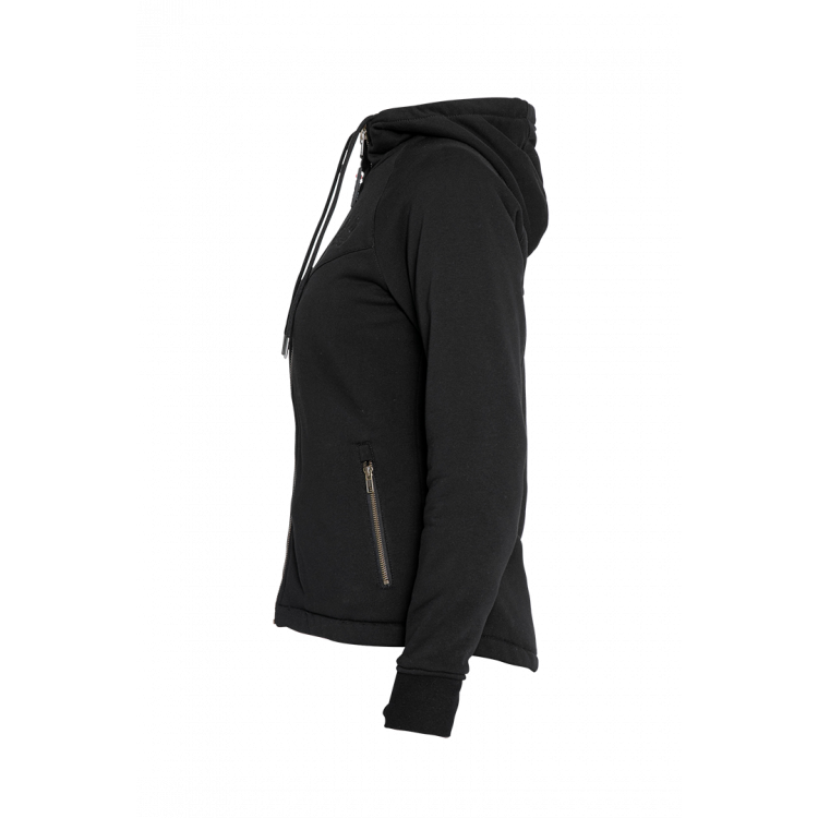 MOTORRADJACKE HOODIE/ZIPPER STYLE V2 FÜR FRAUEN MIT PROTEKTOREN IN SCHWARZ