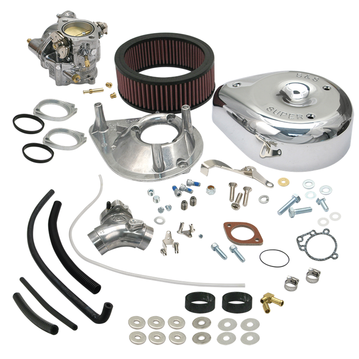 S&S Super E Vergaserkit mit poliertem Teardrop-Luftfilter für Evolution Big Twin 1984–1992