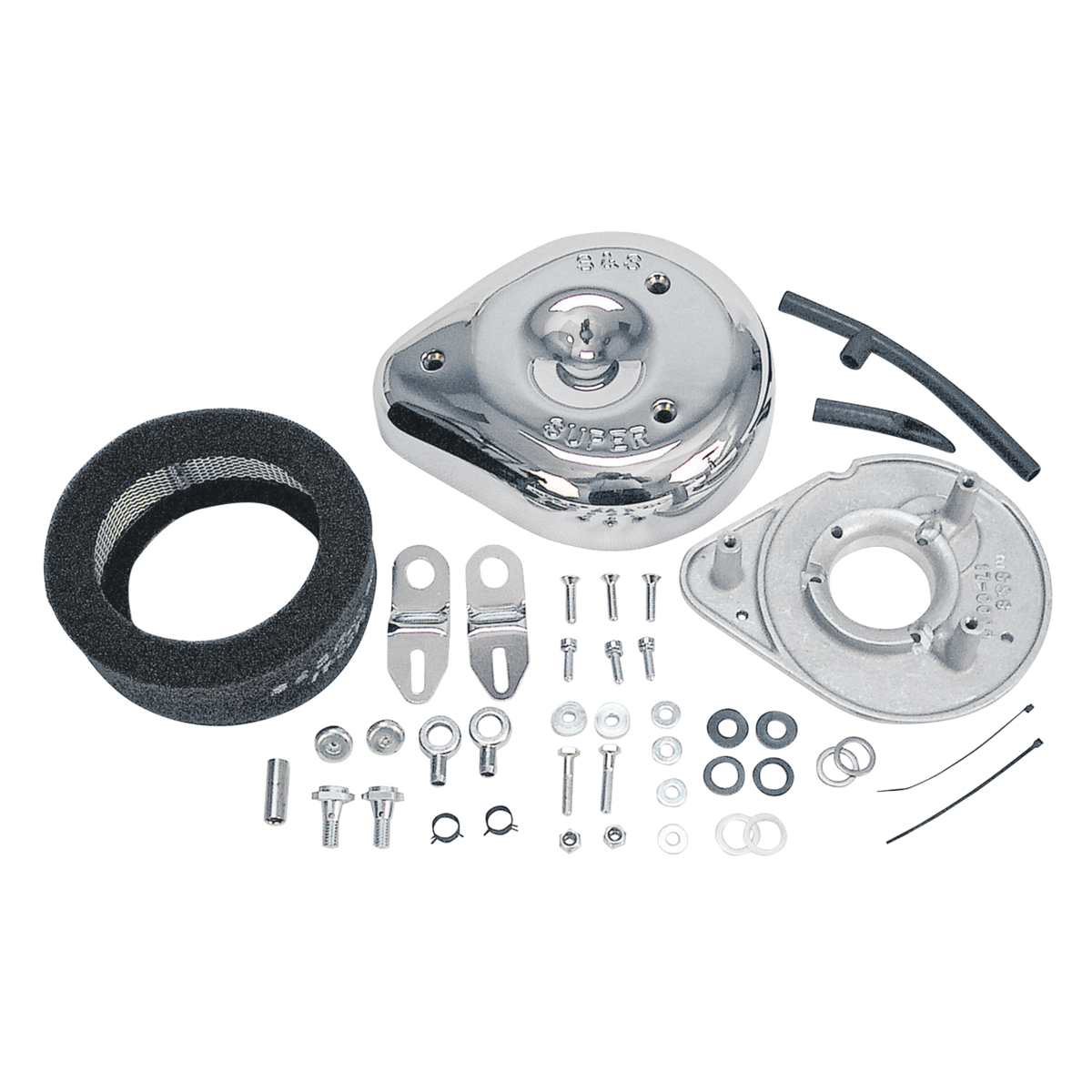 S&S Teardrop Luftfilter-Komplettkit mit verchromter Aluminiumabdeckung für Harley-Davidson FXR mit CV-Vergaser