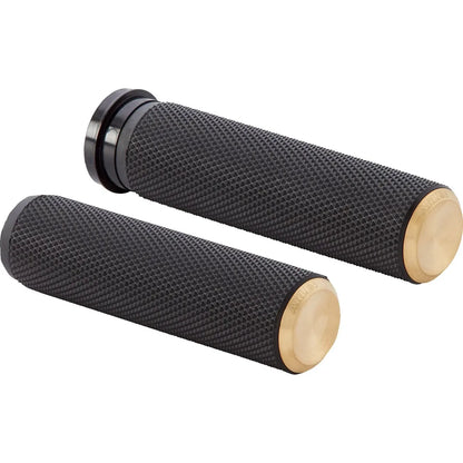 Knurled Lenkergriffe 1 Zoll E-Gas Schwarz/Messing – Ansicht 1