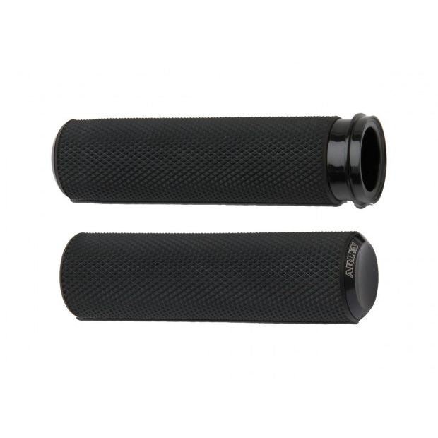 KNURLED FUSION GRIPS | ARLEN NESS | SCHWARZ GUMMI, SCHWARZE ENDKAPPEN | 1" THROTTLE CABLES FÜR VIELE HD MODELLE