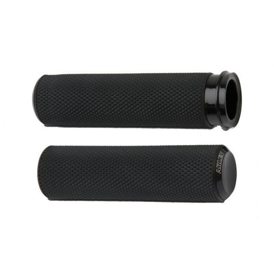 KNURLED FUSION GRIPS | ARLEN NESS | SCHWARZ GUMMI, SCHWARZE ENDKAPPEN | 1" THROTTLE CABLES FÜR VIELE HD MODELLE