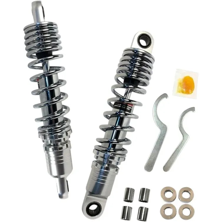 Verchromte Drag-Specialties-Premium-Federbeine mit Einstellschlüsseln und Montagebuchsen