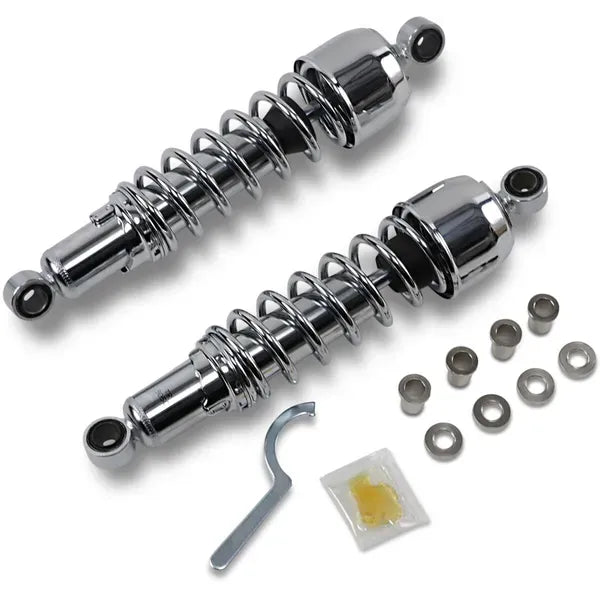 Verchromte Drag-Specialties-Federbeine in 13 Zoll mit Montagebuchsen und Einstellschlüssel