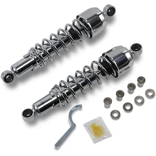 Verchromte Drag-Specialties-Federbeine in 13 Zoll mit Montagebuchsen und Einstellschlüssel