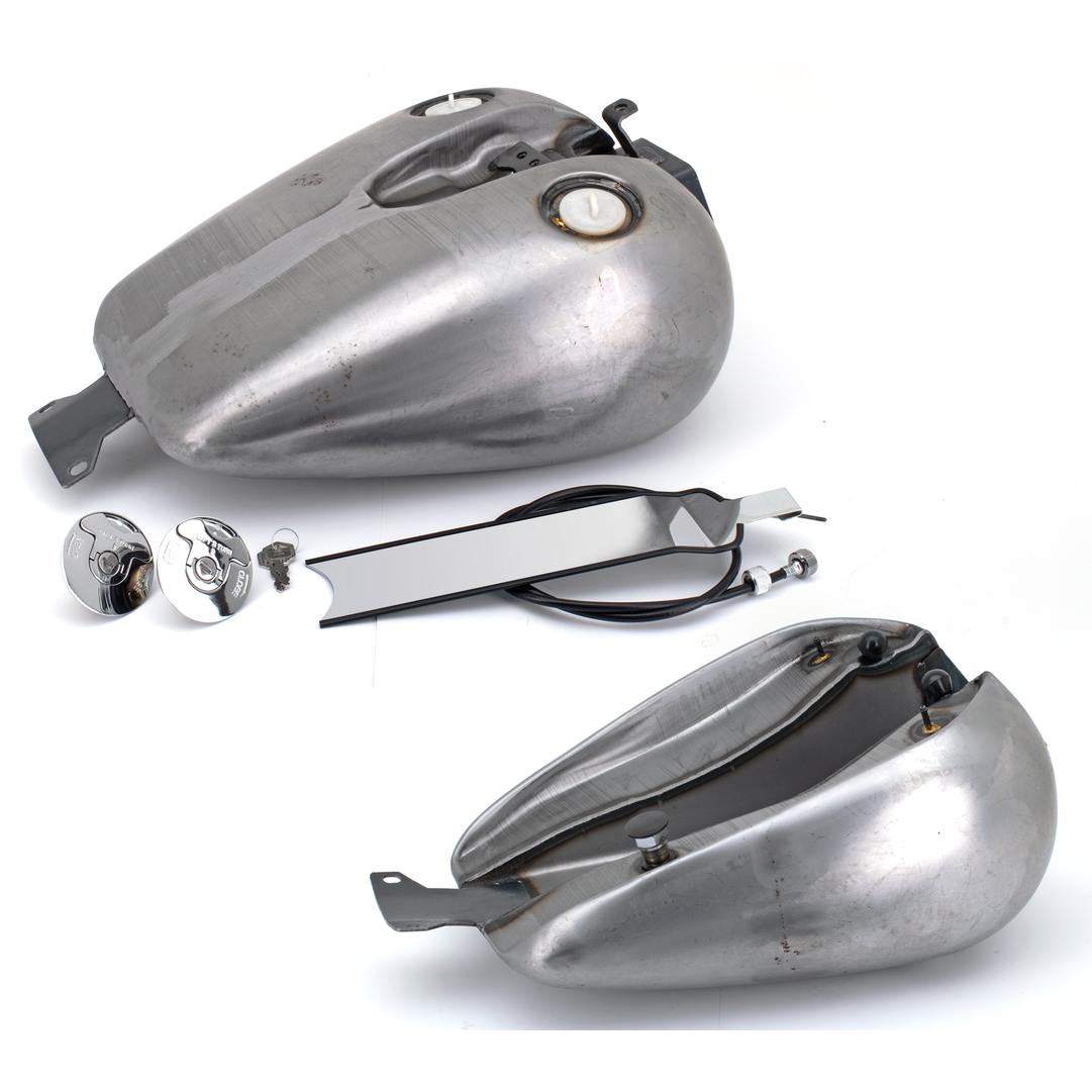 Fat-Bob-Tank für FXR mit Quick-Cam-Deckeln, Tachowelle und Chrom-Trennblende