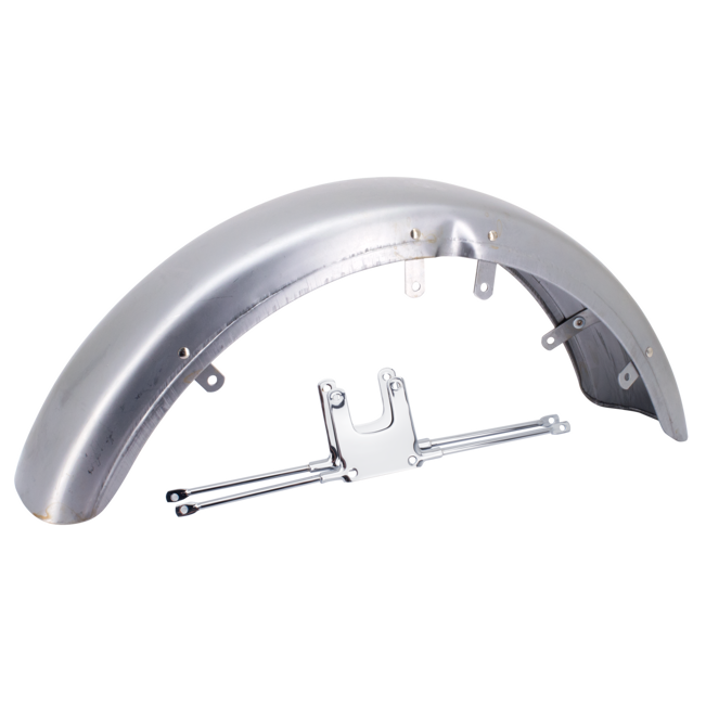 Unlackierter Narrow-Glide-Frontfender mit Chromhalterung und Nieten