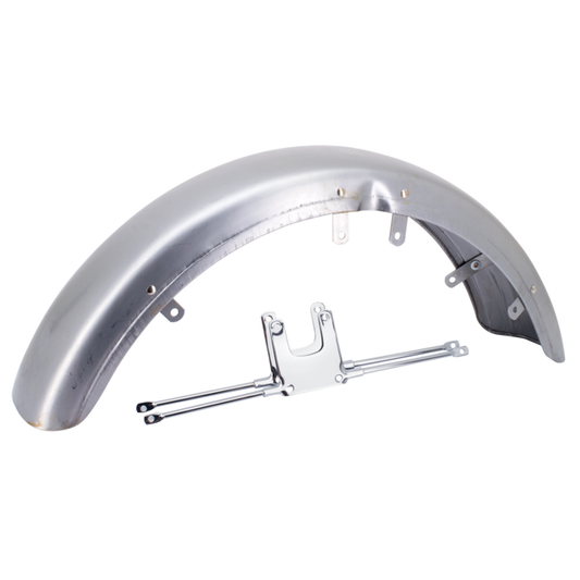 Unlackierter Narrow-Glide-Frontfender mit Chromhalterung und Nieten
