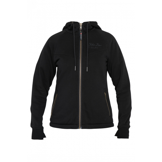 MOTORRADJACKE HOODIE/ZIPPER STYLE V2 FÜR FRAUEN MIT PROTEKTOREN IN SCHWARZ