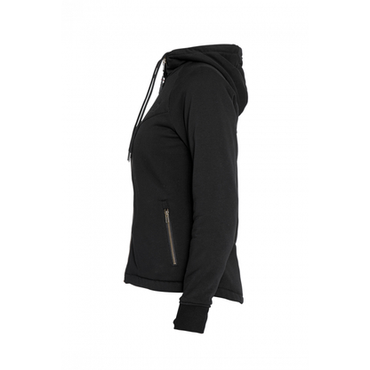 MOTORRADJACKE HOODIE/ZIPPER STYLE V2 FÜR FRAUEN MIT PROTEKTOREN IN SCHWARZ