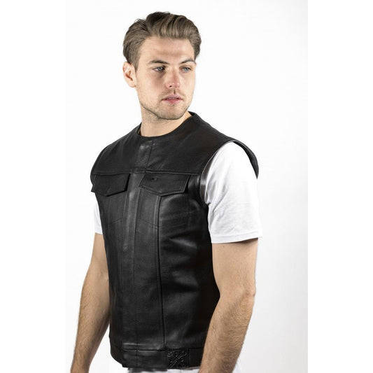 MOTORRADWESTE OUTLAW VEST AUS LEDER IN SCHWARZ