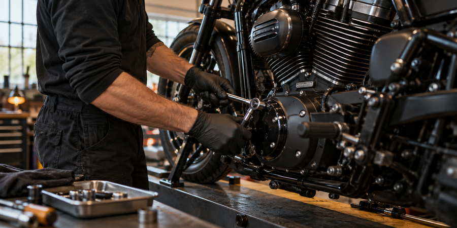 Illustratives Werkstattmotiv: Wartung am Motorrad