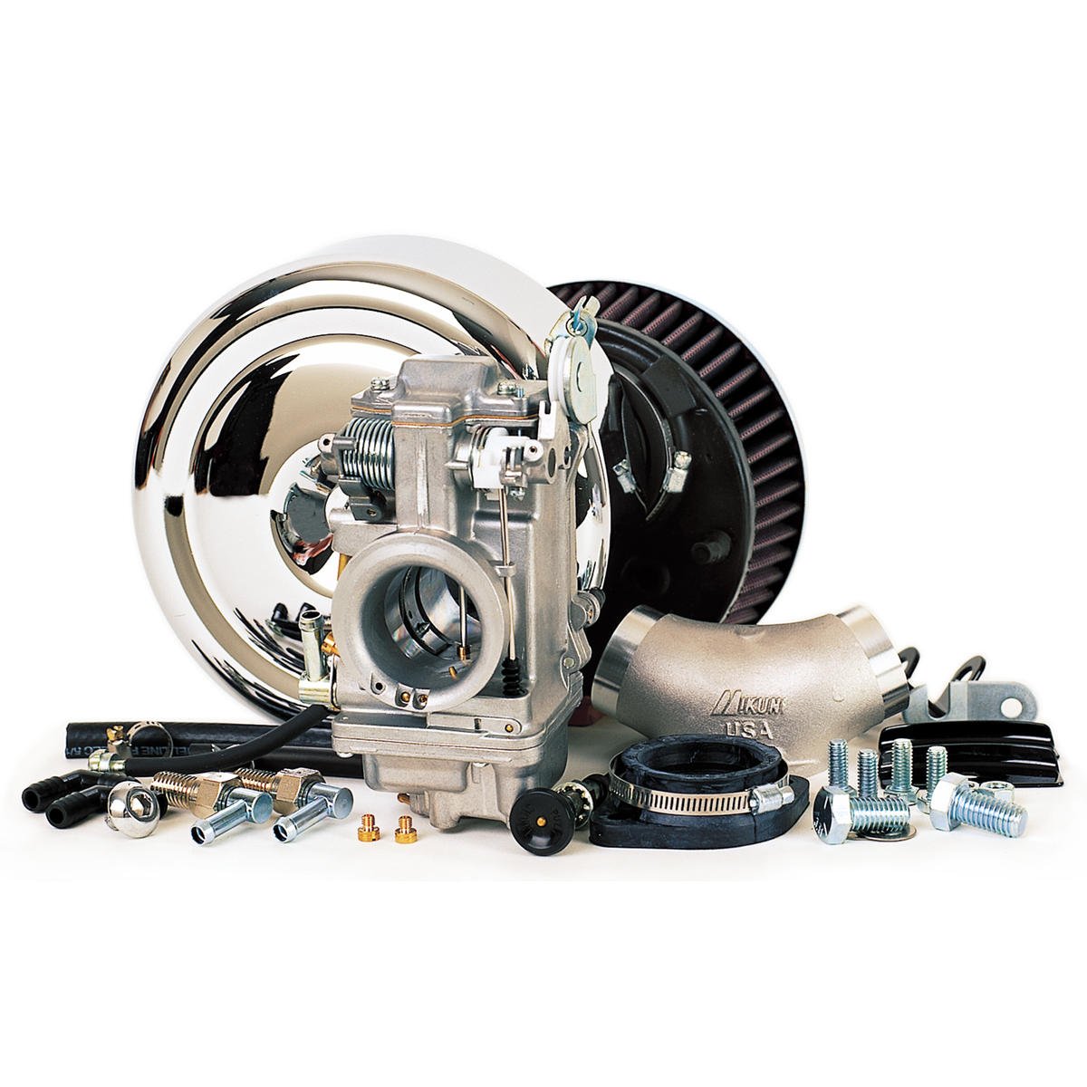 Mikuni HSR42 Total Kit mit Vergaser, Ansaugstutzen und verchromtem Luftfilter für Harley-Davidson FXR