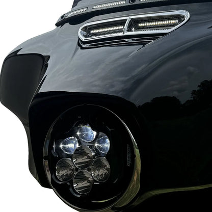 Shark Demon Performance LED-Scheinwerfer Schwarz ECE mit Batwing-Adapter für Harley-Davidson Touring – Custom Dynamics – Bild 1