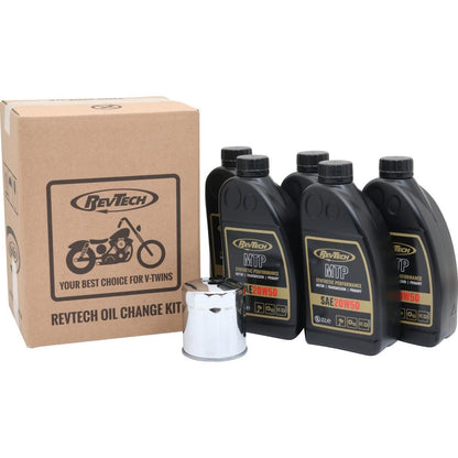 Synthetisches RevTech 4-Liter-Ölwechsel-Kit für Harley-Davidson Twin Cam, Ölfilter Chrom