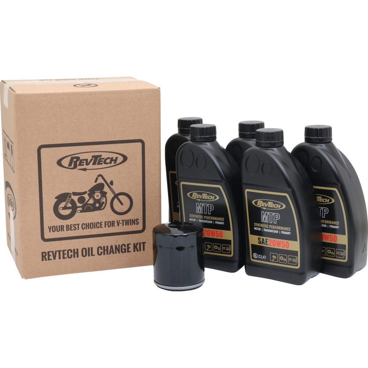 Synthetisches RevTech 4-Liter-Ölwechsel-Kit für Harley-Davidson Twin Cam, Ölfilter Schwarz