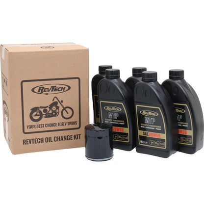 Synthetisches RevTech 4-Liter-Ölwechsel-Kit für Harley-Davidson Twin Cam, Ölfilter Schwarz