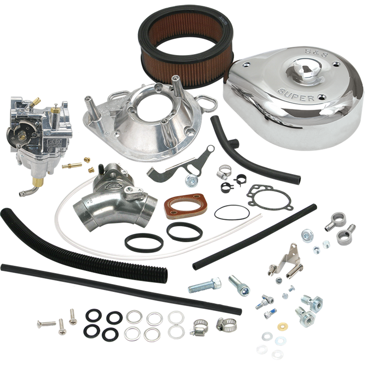 S&S Super E Vergaserkit mit poliertem Teardrop-Luftfilter für Evolution Big Twin 1993–2000