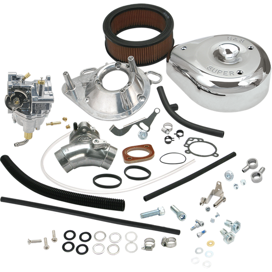 S&S Super E Vergaserkit mit poliertem Teardrop-Luftfilter für Evolution Big Twin 1993–2000